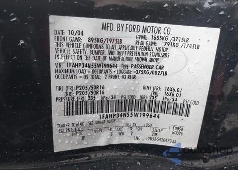 2005 Ford Focus Zx4 from USA, damaged, VIN 1FAHP34N55W199644